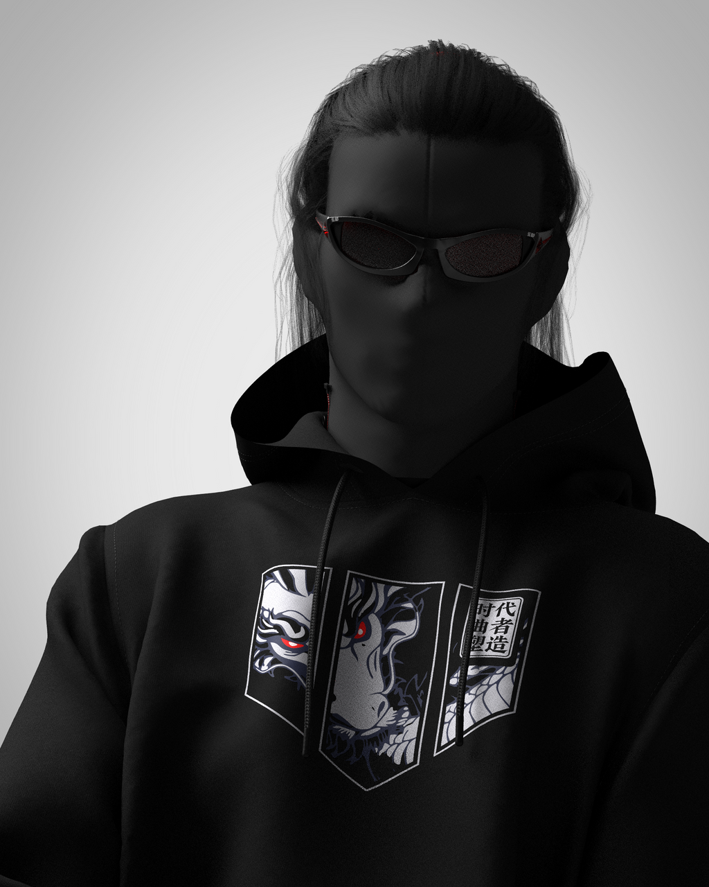 Designosor Dragon Crest black oversized hoodie front product view