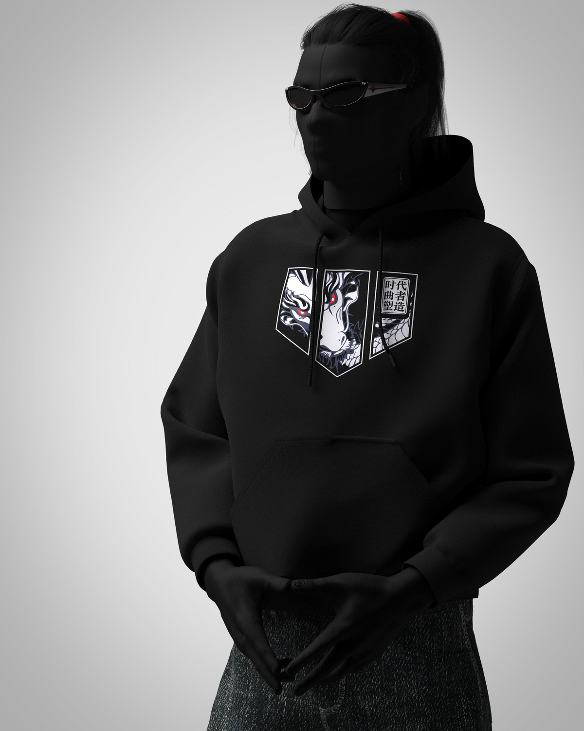 Designosor Dragon Crest black oversized hoodie front product view