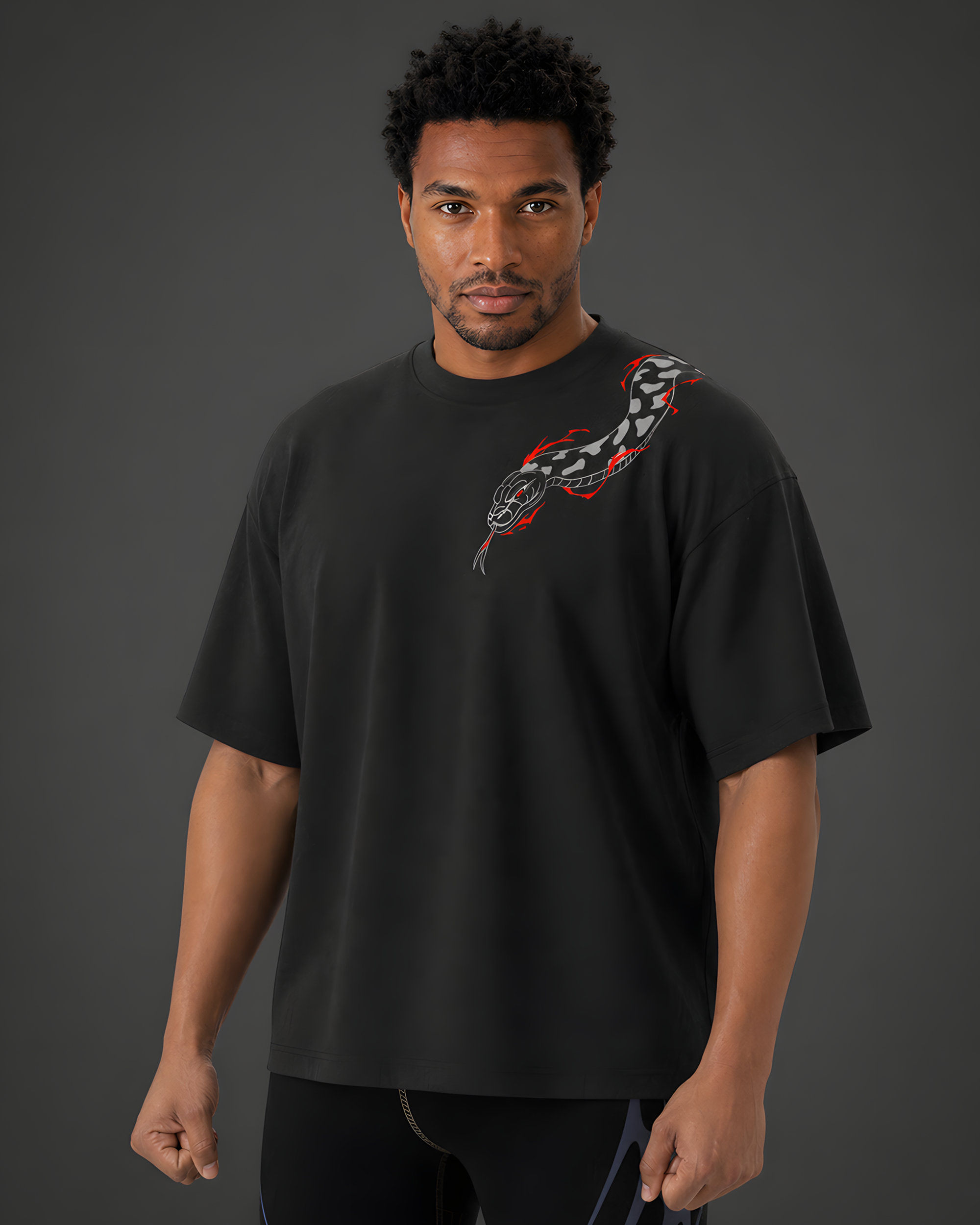 Black t-shirt with a snake design