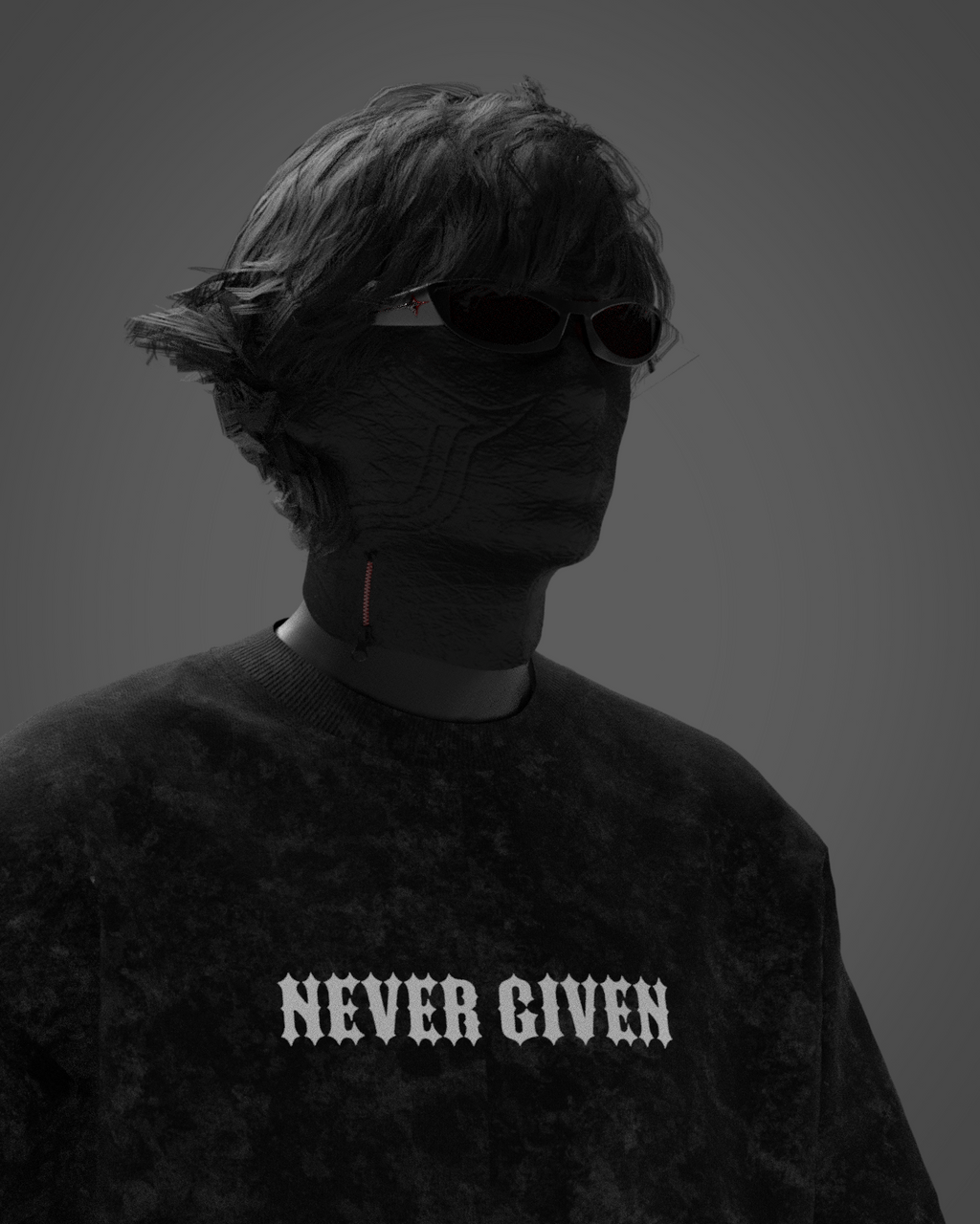 Designosor Earned Never Given oversized black acid wash t-shirt front with NEVER GIVEN print