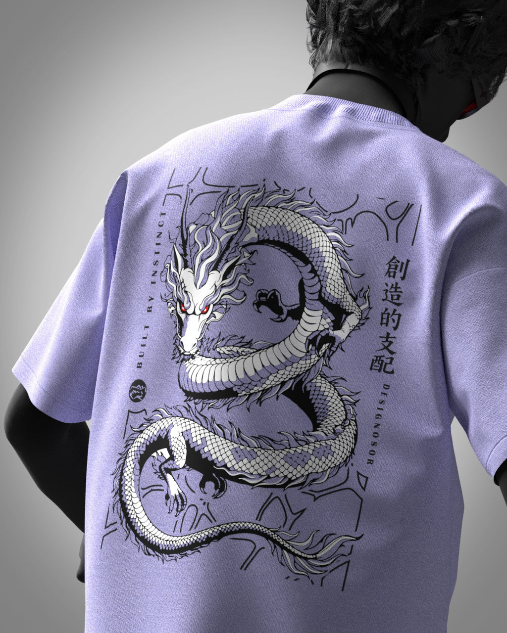 Designosor dragon graphic lavender oversized t-shirt back