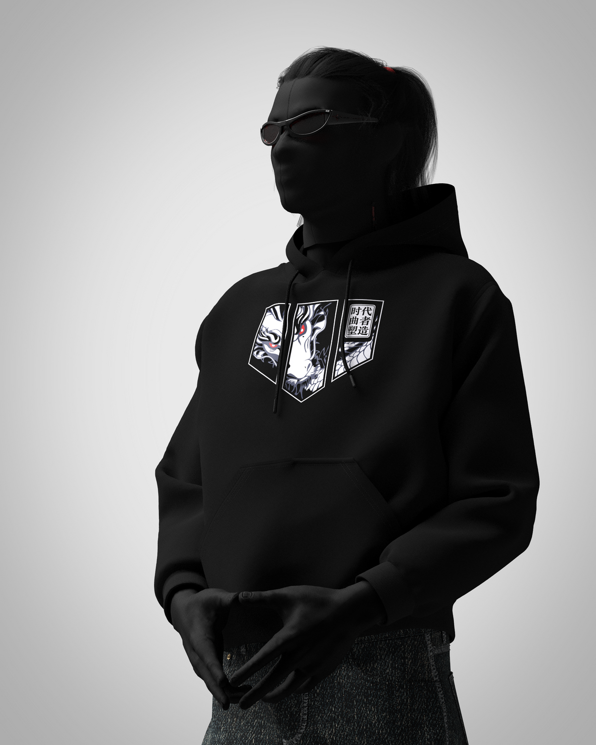 Designosor Dragon Crest black oversized hoodie front product view