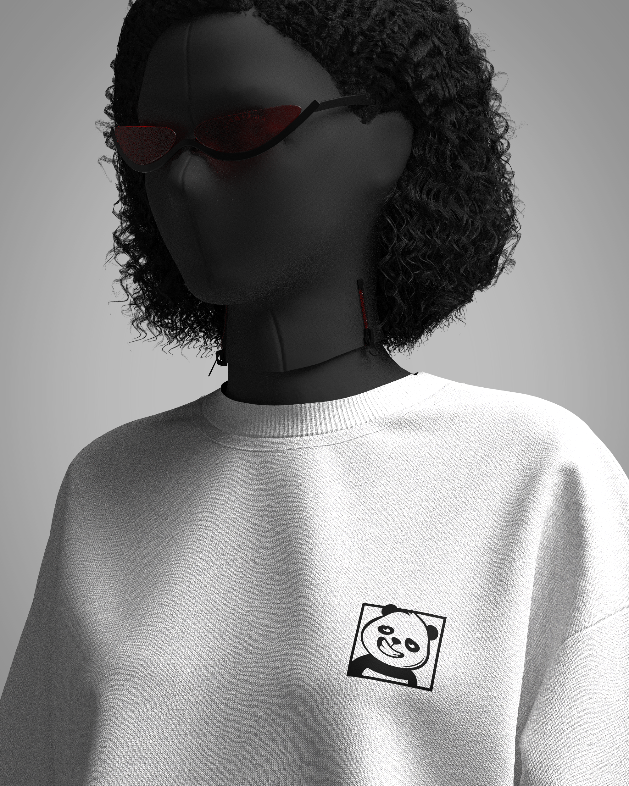 Zero Balance oversized white t-shirt front with minimal panda graphic