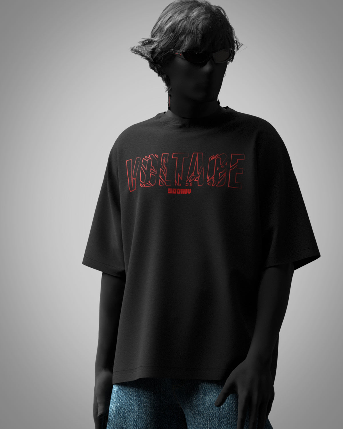 Designosor Thunder unisex black streetwear t-shirt front with red graphic typography