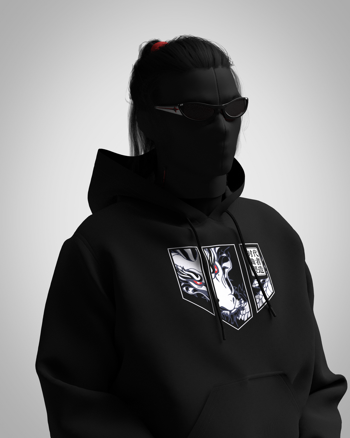 Designosor Dragon Crest black oversized hoodie front product view