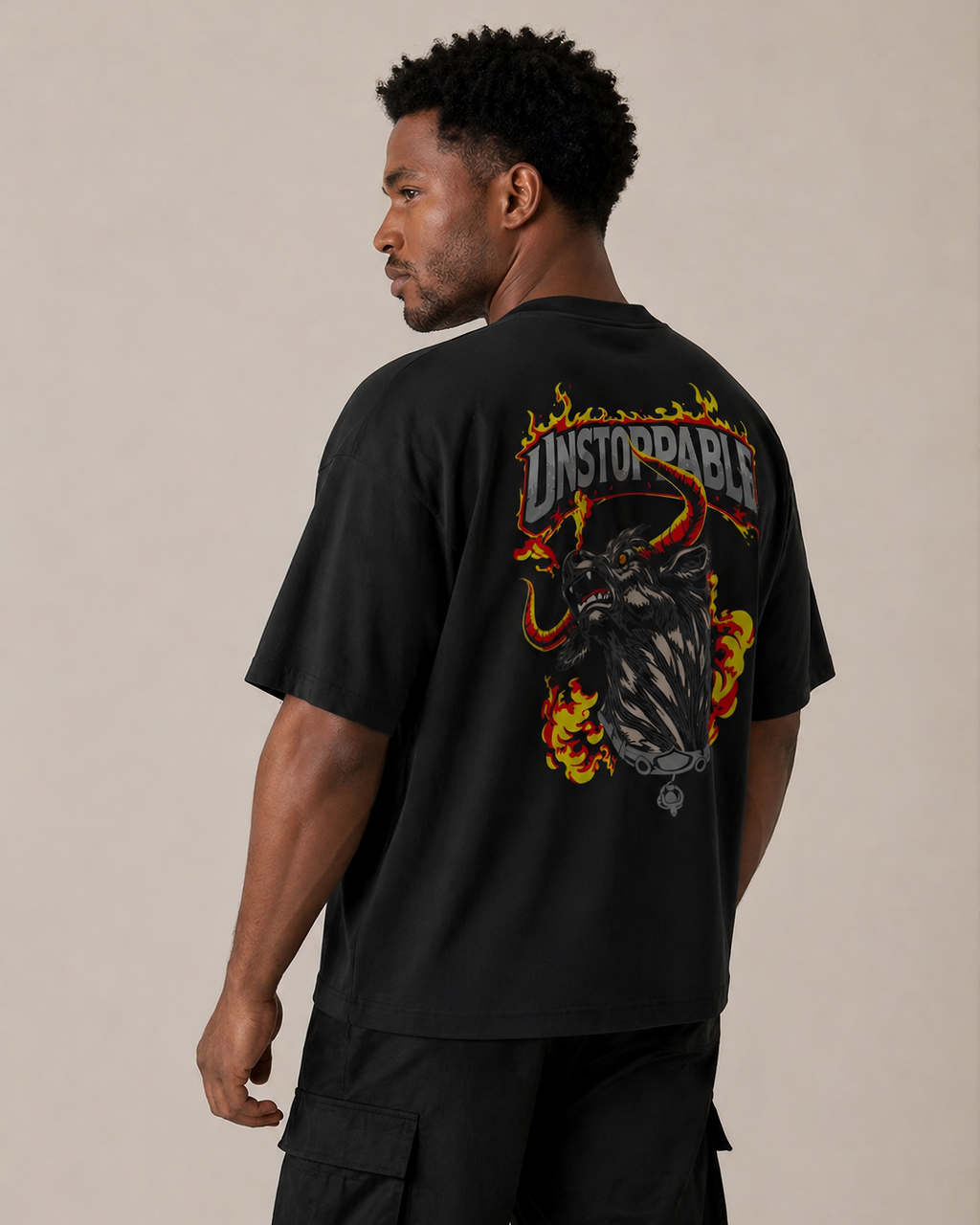 Designosor unstoppable graphic oversized t-shirt in black