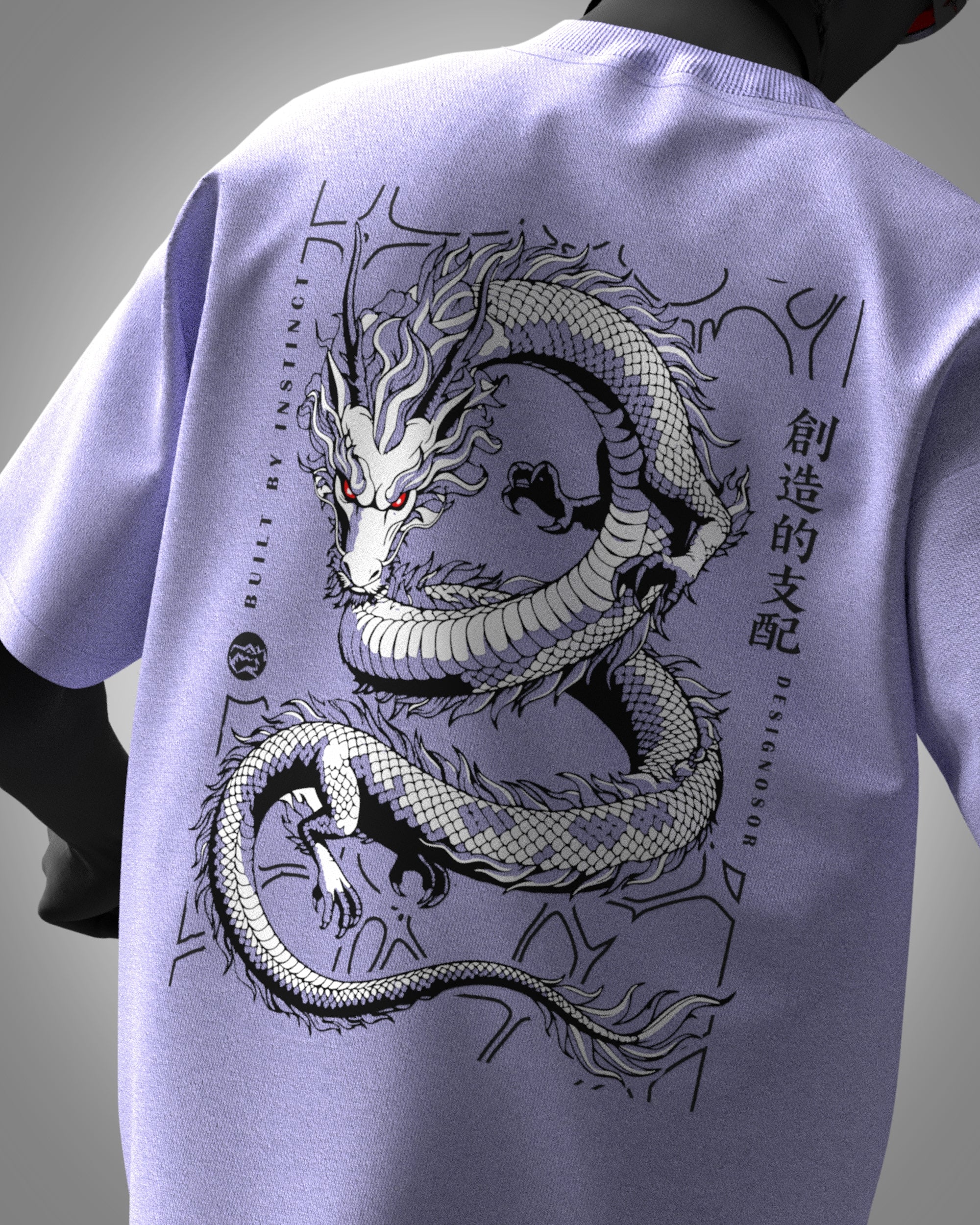 Designosor dragon graphic lavender oversized t-shirt back