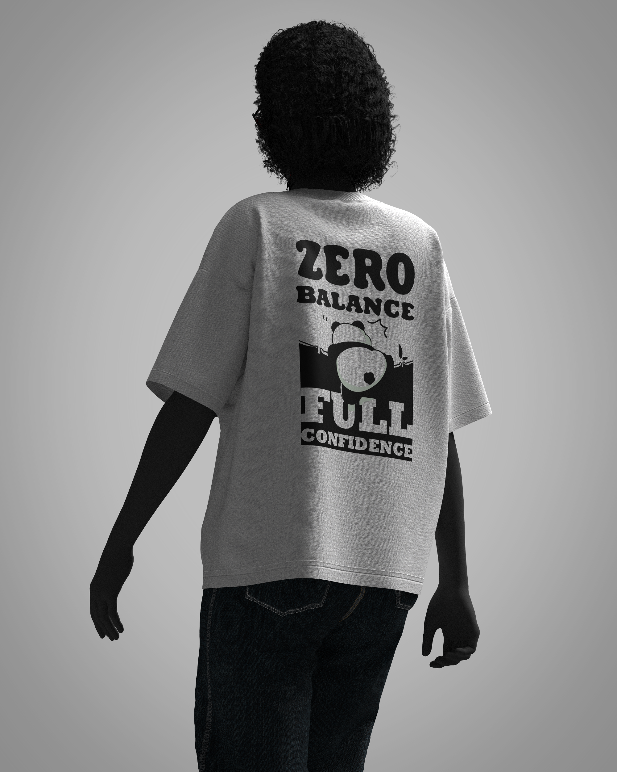 Zero Balance oversized white t-shirt back graphic with full confidence panda design