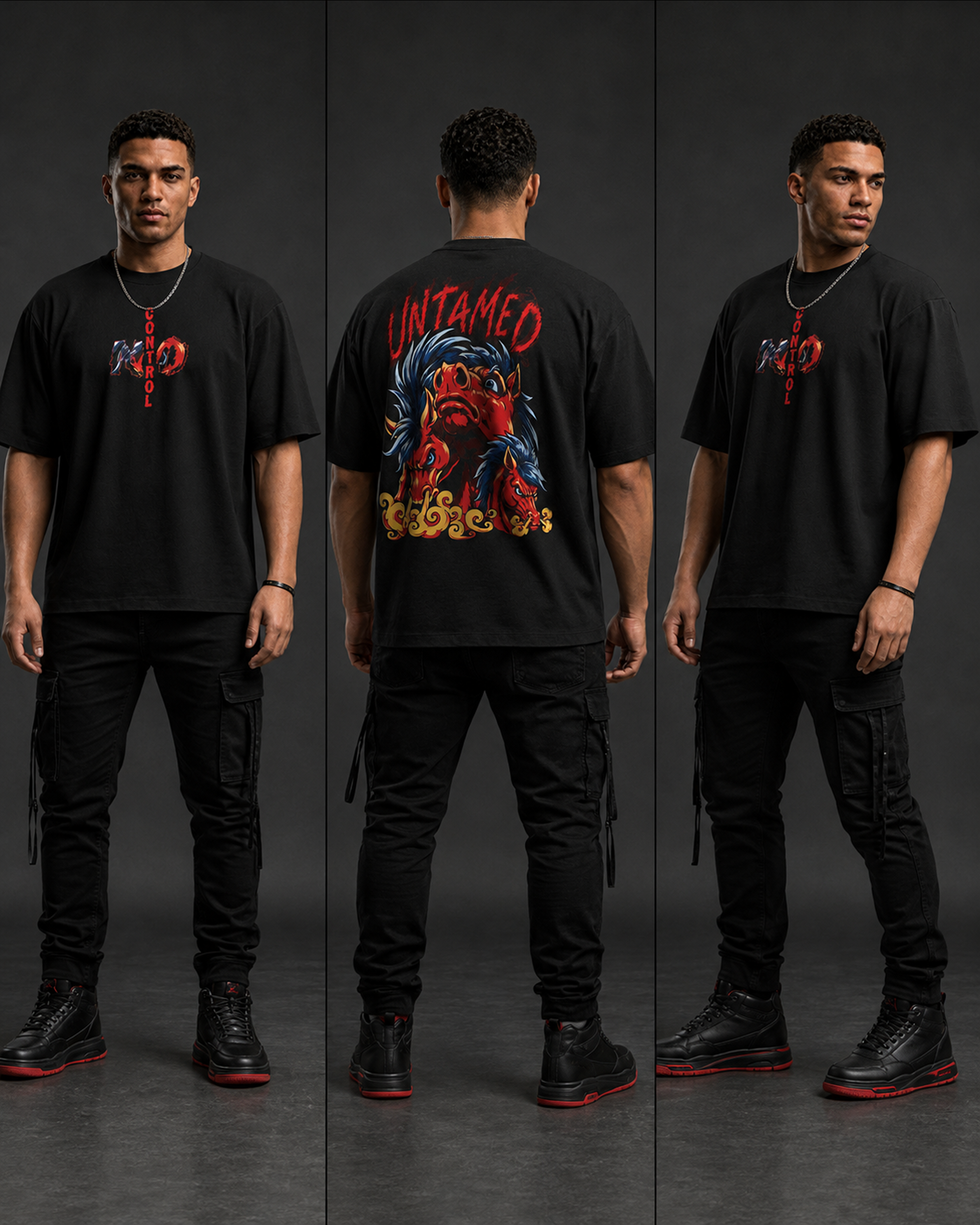 Designosor Untamed graphic oversized t-shirt in black