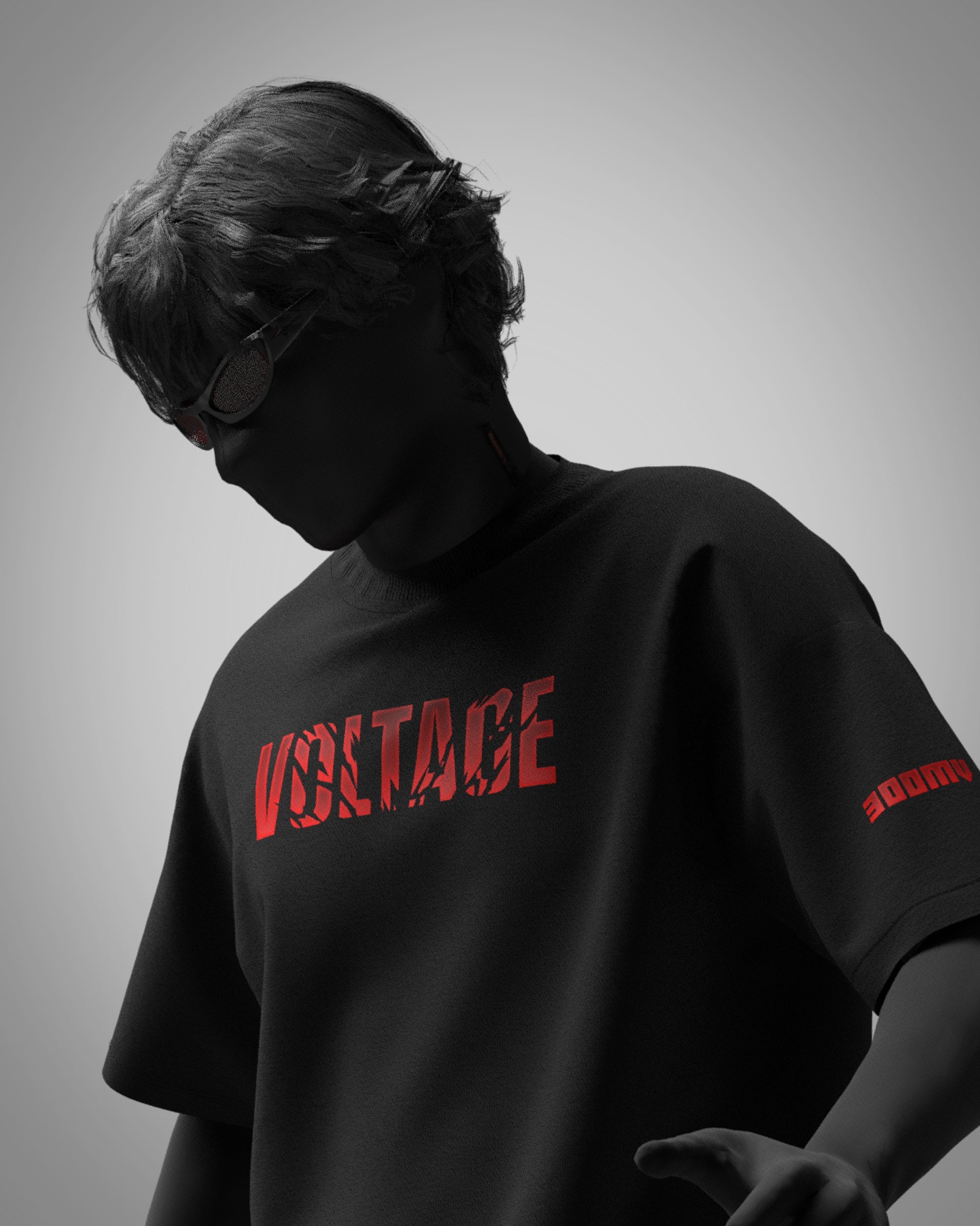 Designosor Thunder unisex black streetwear t-shirt front with red graphic typography