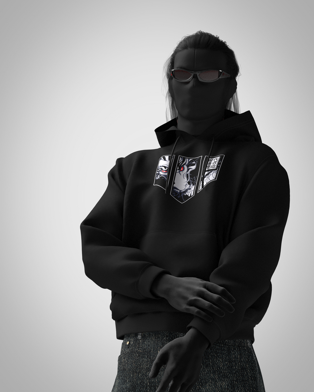 Designosor Dragon Crest black oversized hoodie front product view