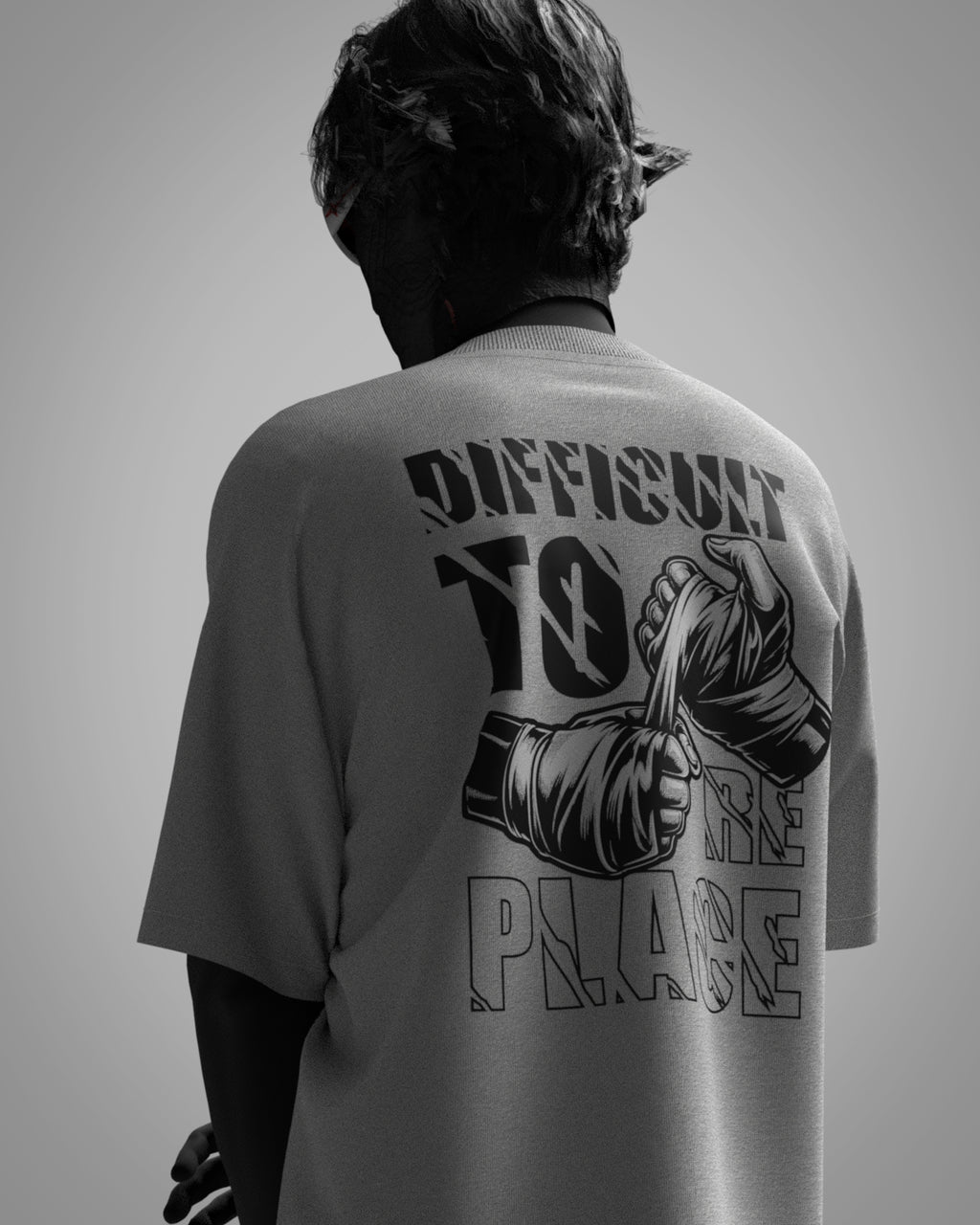 Designosor Irreplaceable white oversized t-shirt back with defiant fists graphic and typography