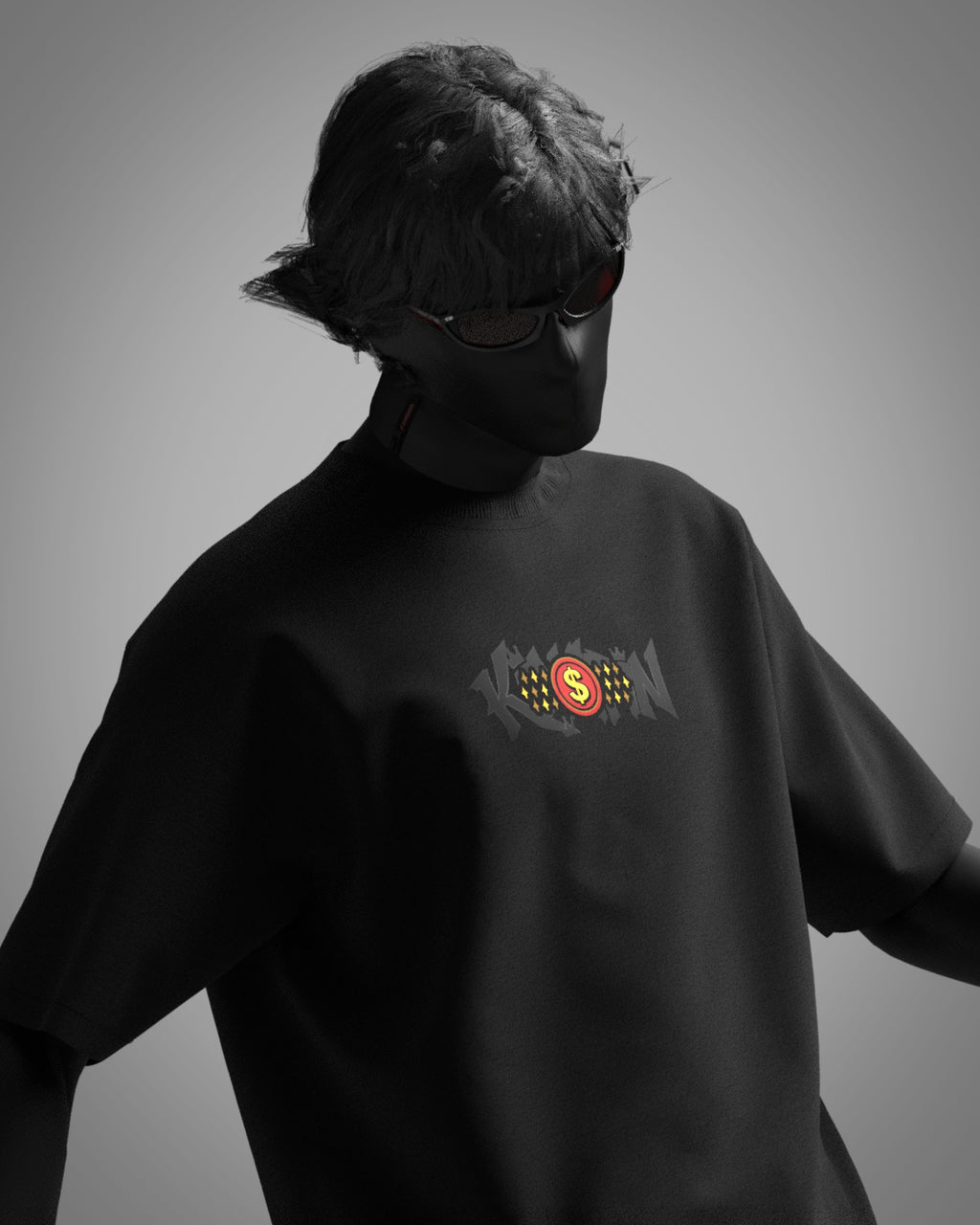 KINGPIN oversized black t-shirt with bull graphic back print