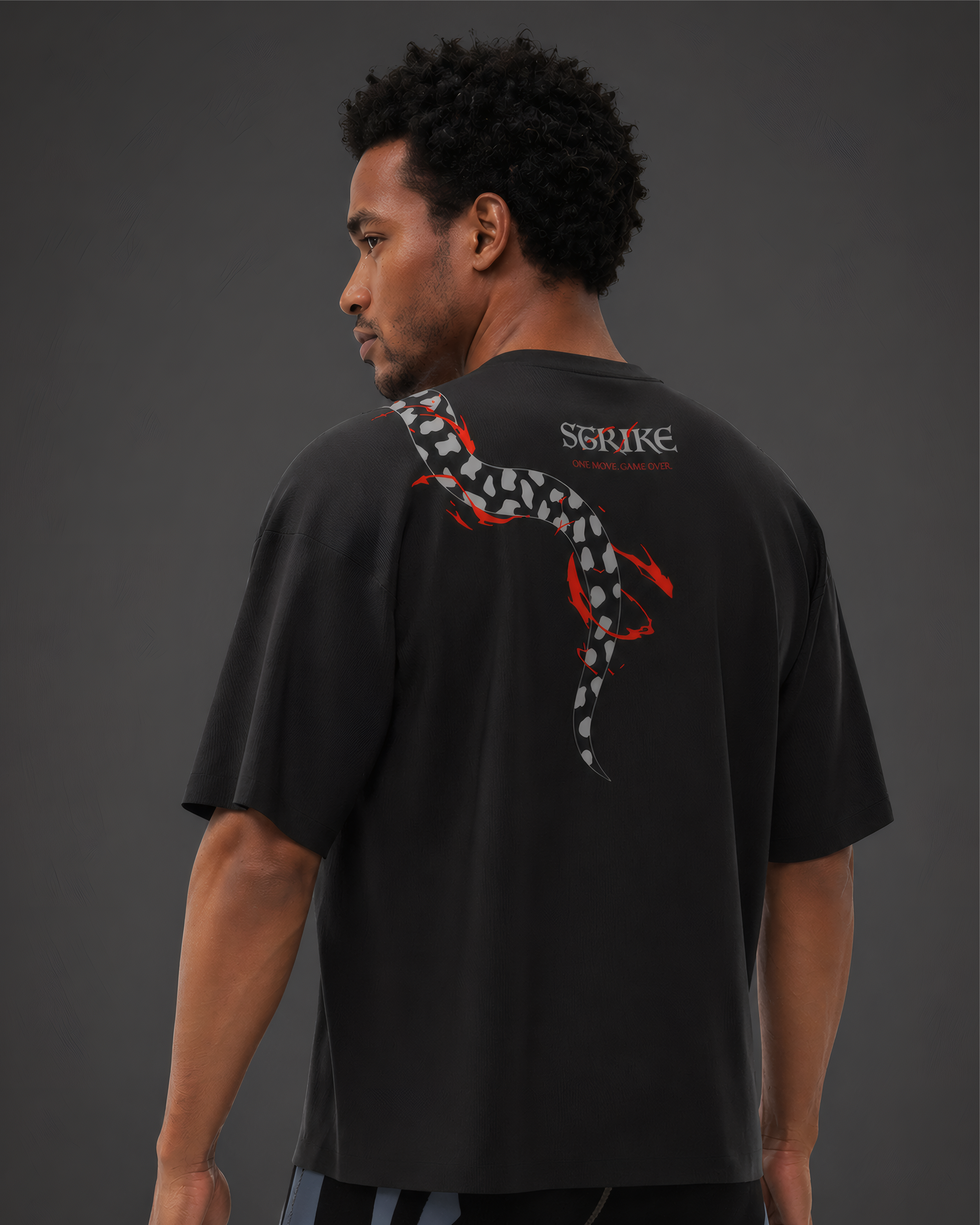 Black t-shirt with a snake design