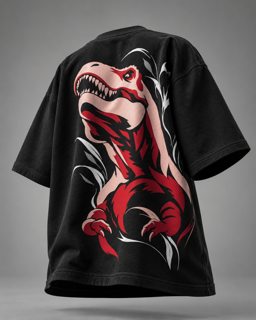 designosor-beauty-in-the-brutal-black-oversized-t-shirt-back-trex-graphic