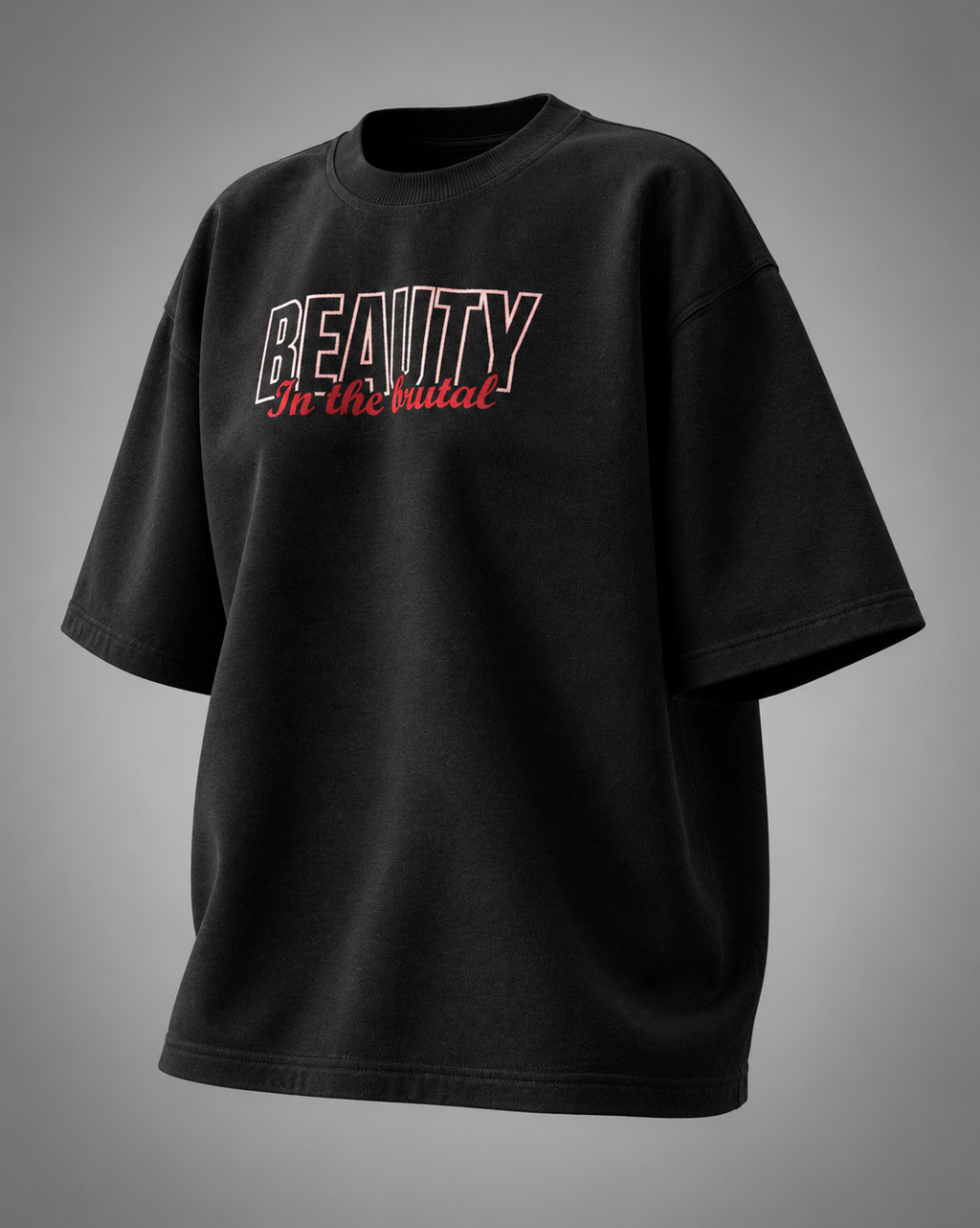 designosor-beauty-in-the-brutal-black-oversized-t-shirt-front-typography
