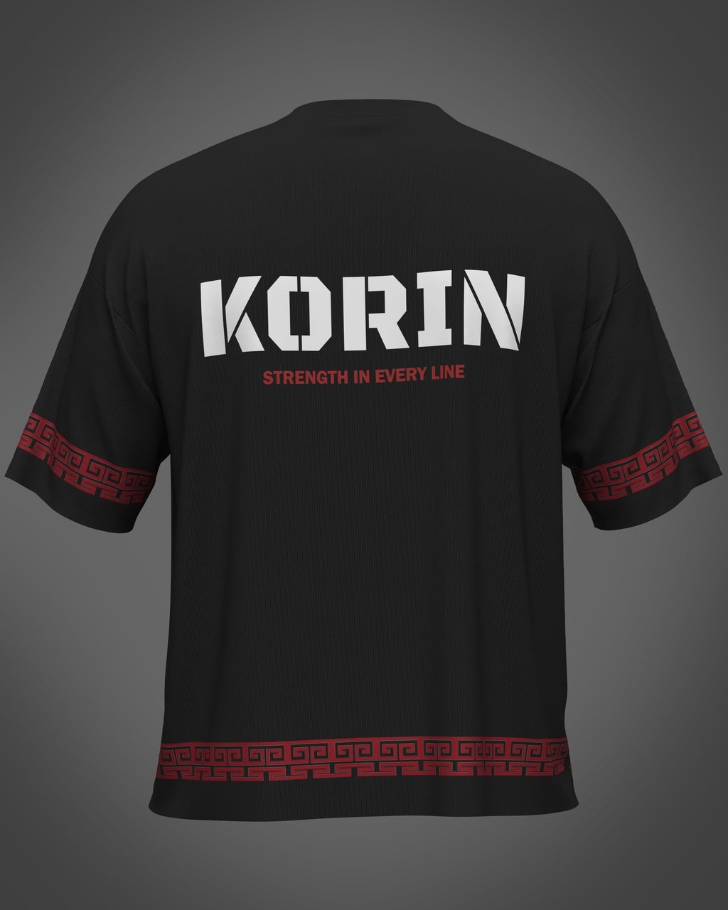 Black t-shirt with 'KORIN'