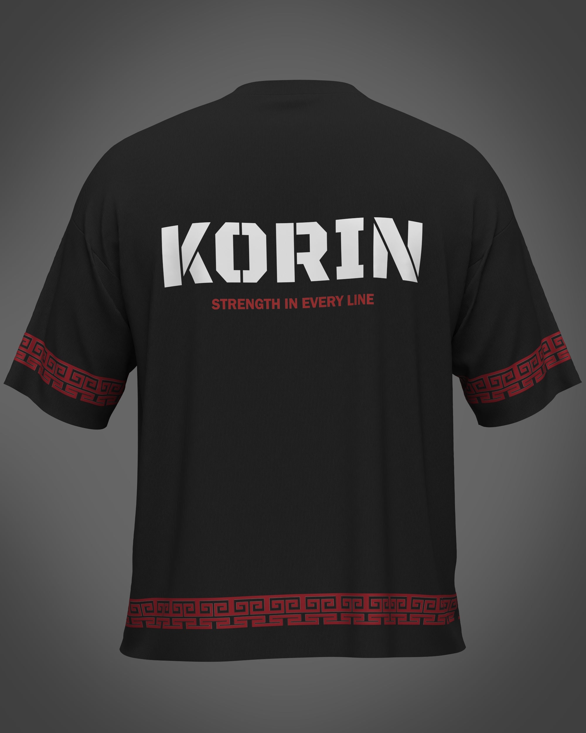 Black t-shirt with 'KORIN'