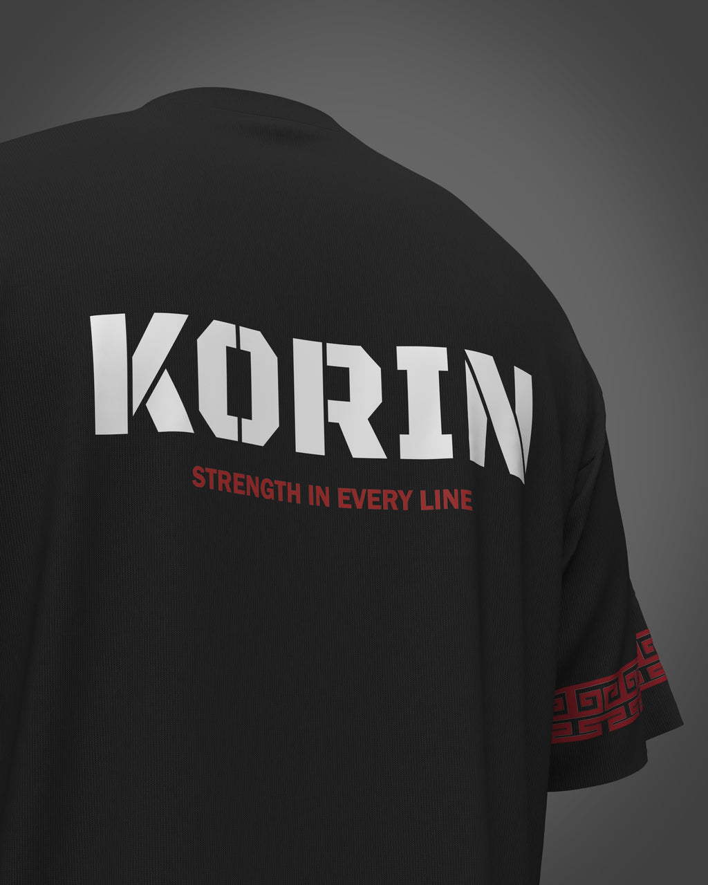 Black t-shirt with 'KORIN'