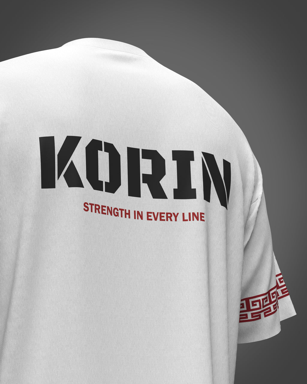 White t-shirt with 'KORIN' 