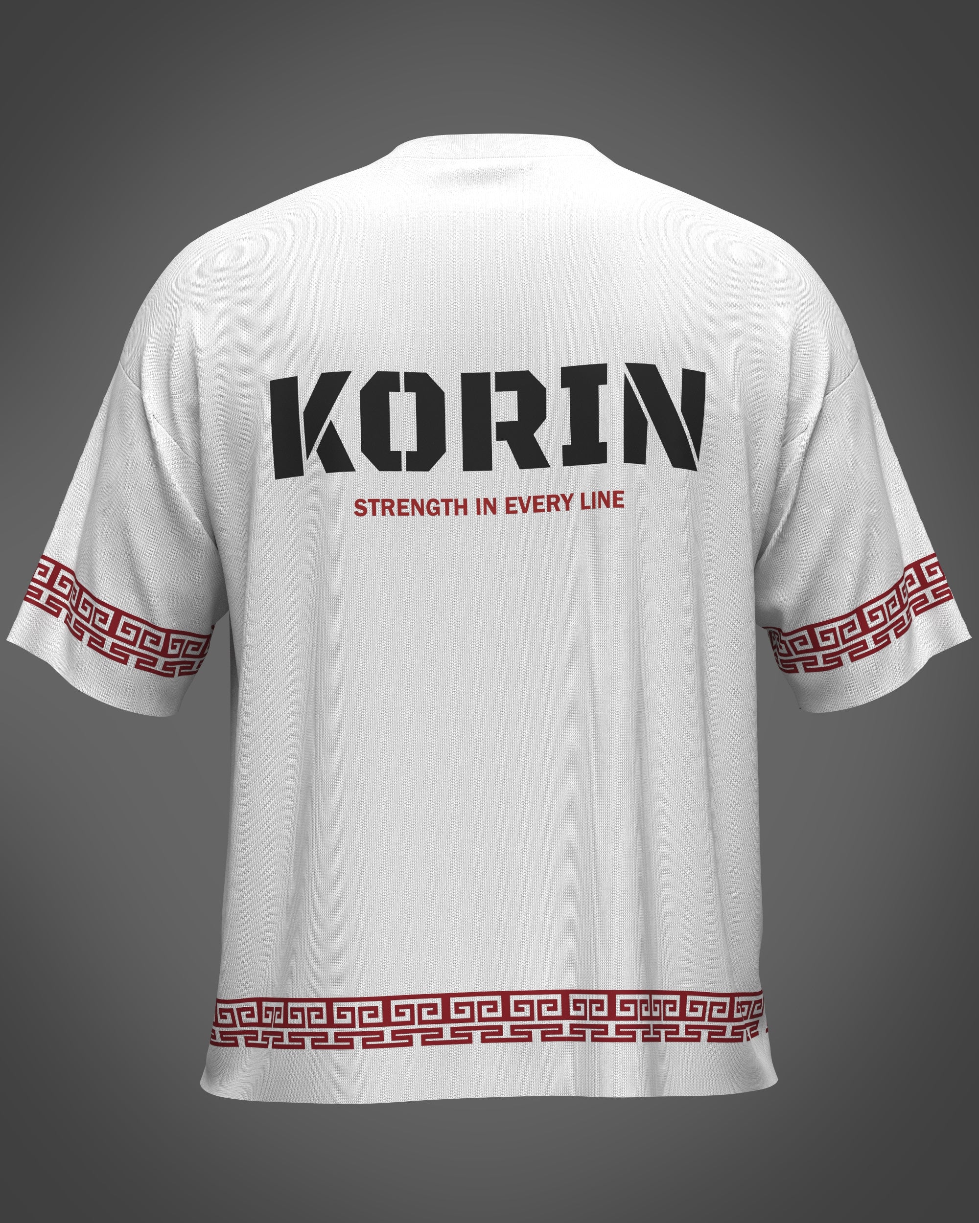 White t-shirt with 'KORIN' 