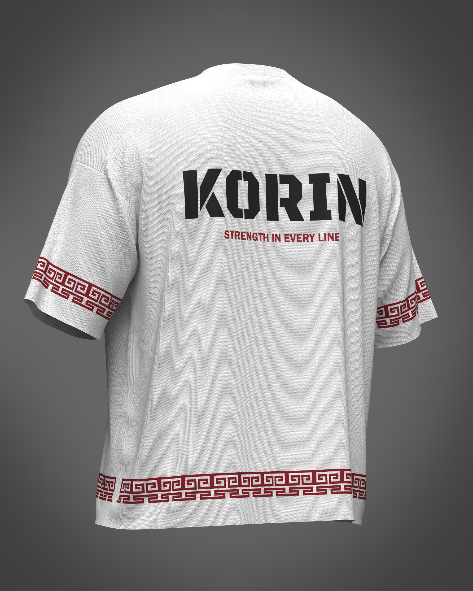 White t-shirt with 'KORIN' 