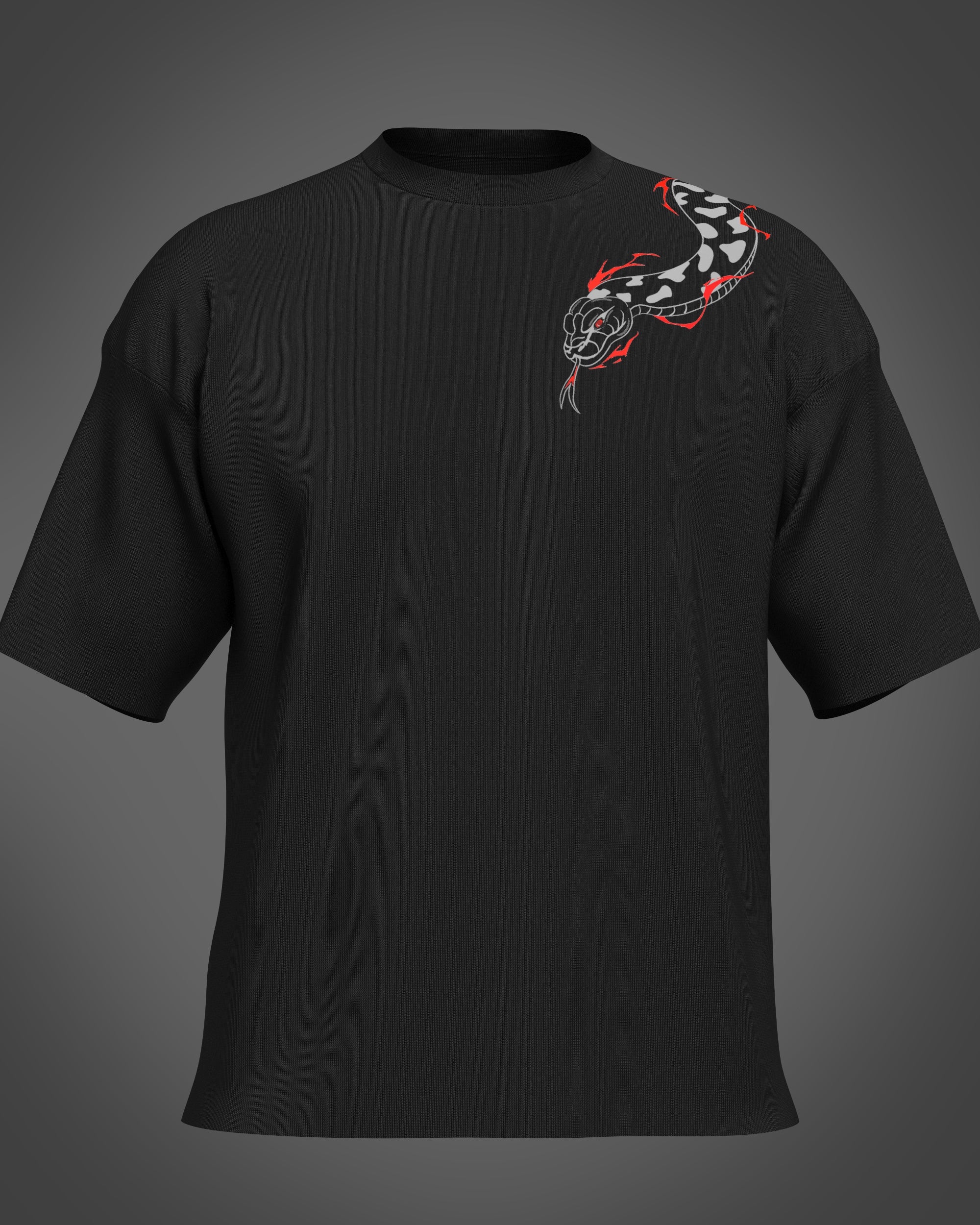 Black t-shirt with a snake design